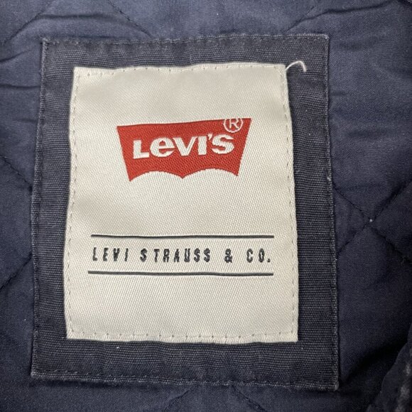 Levi’s Diamond Quilted Jacket Men’s L Navy Blue Insulated Snap Up Coat Cotton - Picture 7 of 12